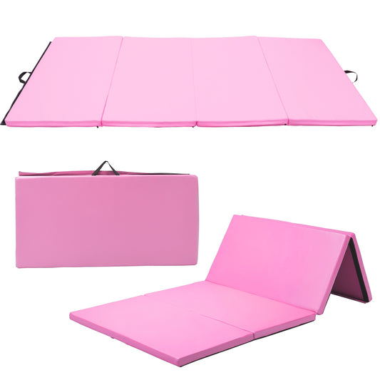4-Panel Folding Gymnastics Mat with Carrying Handles-Pink Kids Crystal