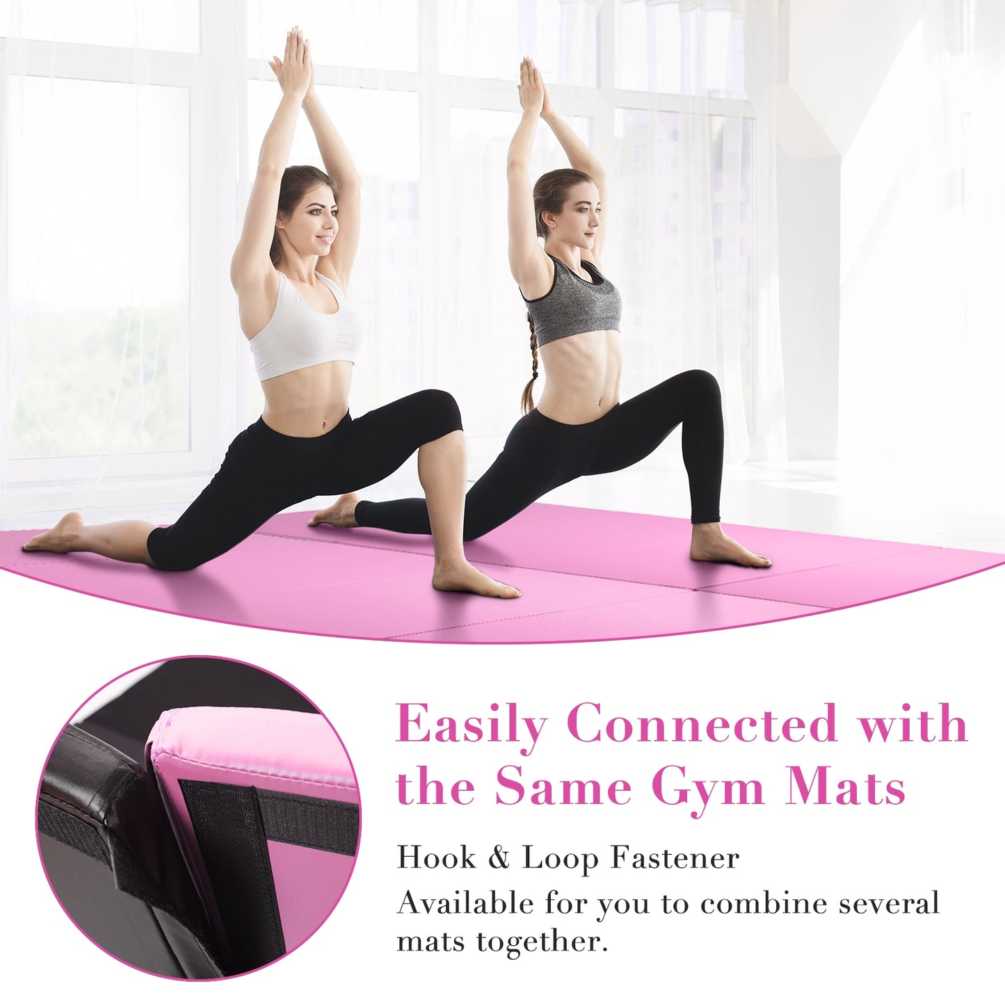 4-Panel Folding Gymnastics Mat with Carrying Handles-Pink Kids Crystal