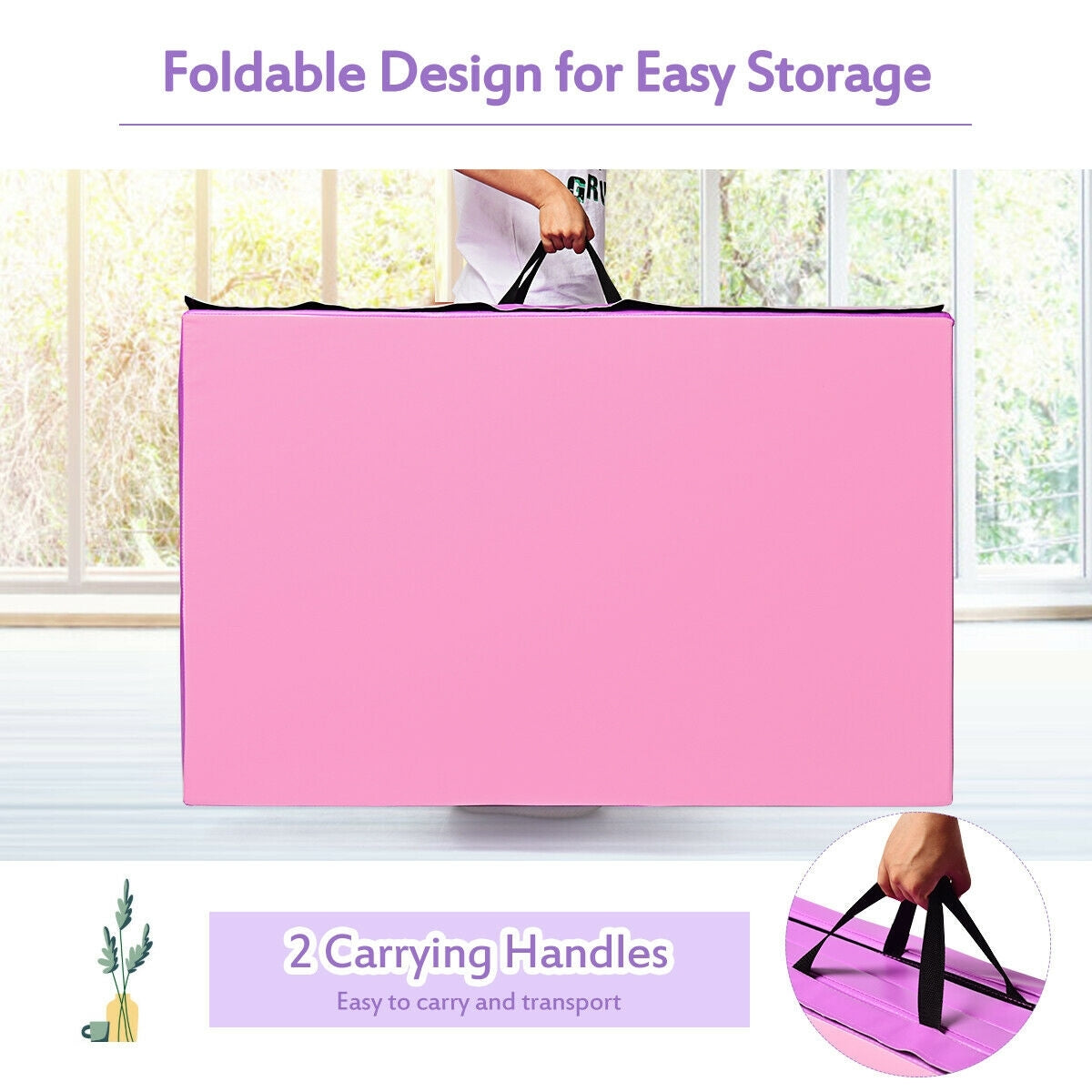 4 Feet x 10 Feet Thick Folding Panel Gymnastics Mat-Pink & Purple Kids Crystal