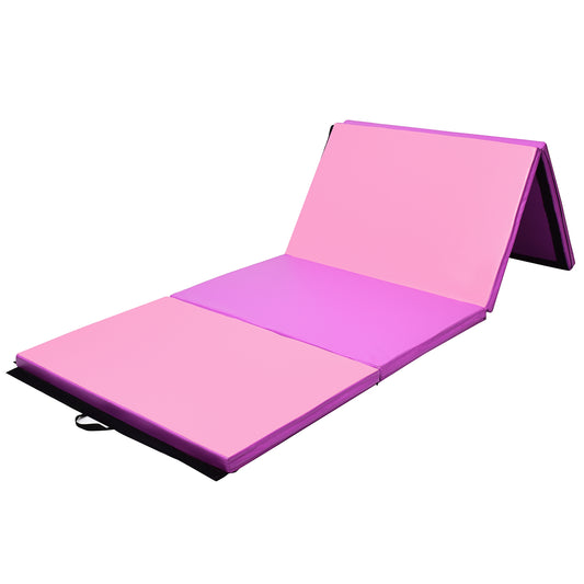 4 Feet x 10 Feet Thick Folding Panel Gymnastics Mat-Pink & Purple Kids Crystal