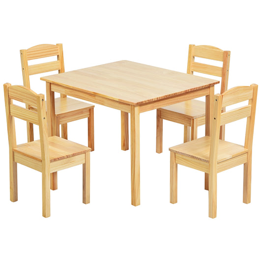 5 Pieces Kids Pine Wood Table Chair Set-Natural Kids Crystal