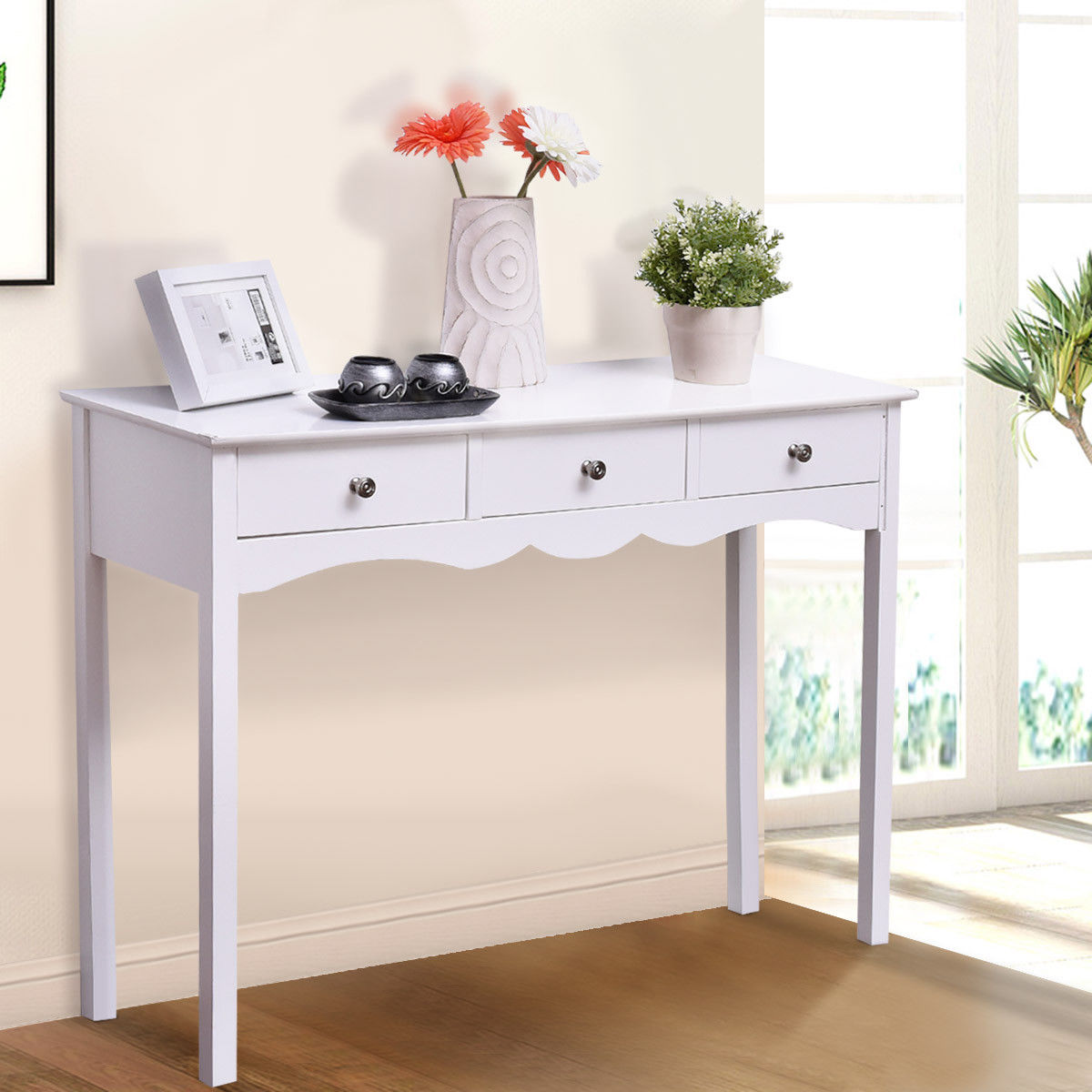 Side Sofa Table with Storage 3-Drawers-White Kids Crystal