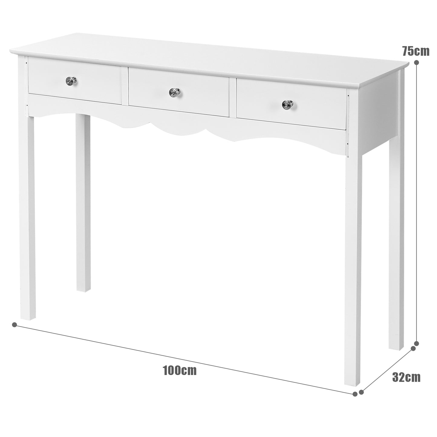 Side Sofa Table with Storage 3-Drawers-White Kids Crystal