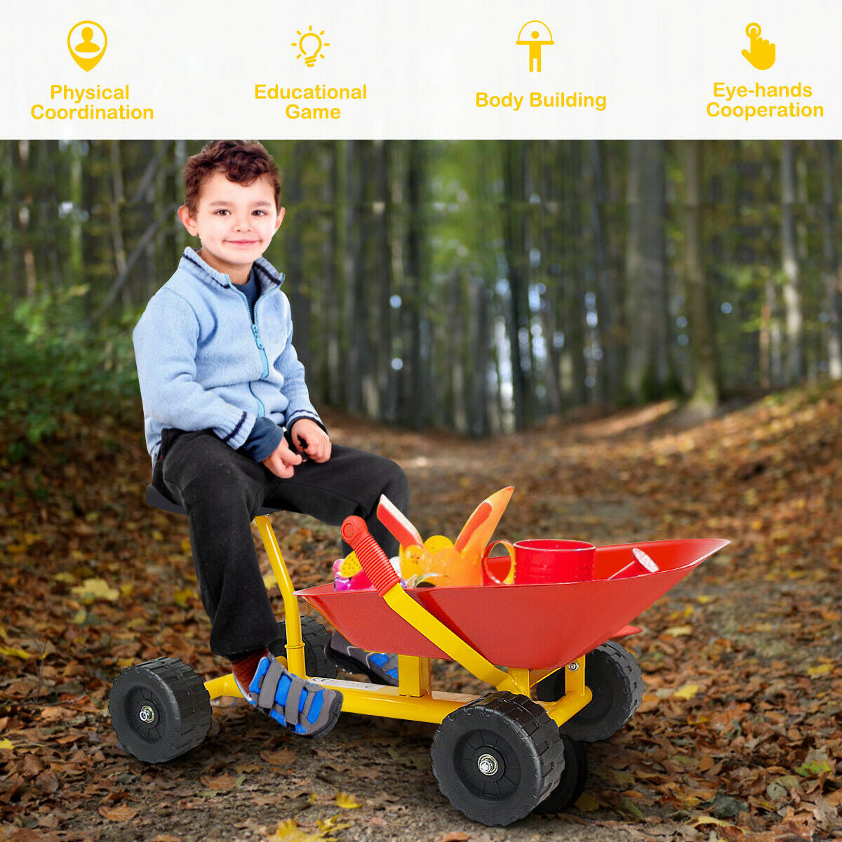 8 Inch Heavy Duty Kids Ride-on Sand Dumper with 4 Wheels-Red Kids Crystal