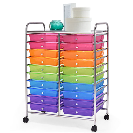 20 Drawers Storage Rolling Cart Studio Organizer-Multicolor Kids Crystal
