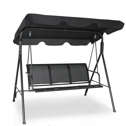 Outdoor Patio Swing Canopy 3 Person Canopy Swing Chair-Black Kids Crystal