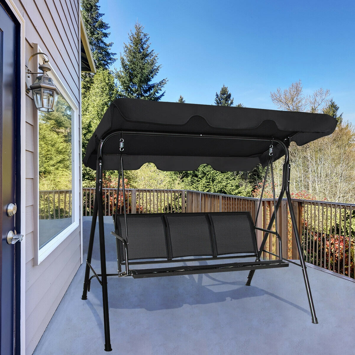 Outdoor Patio Swing Canopy 3 Person Canopy Swing Chair-Black Kids Crystal
