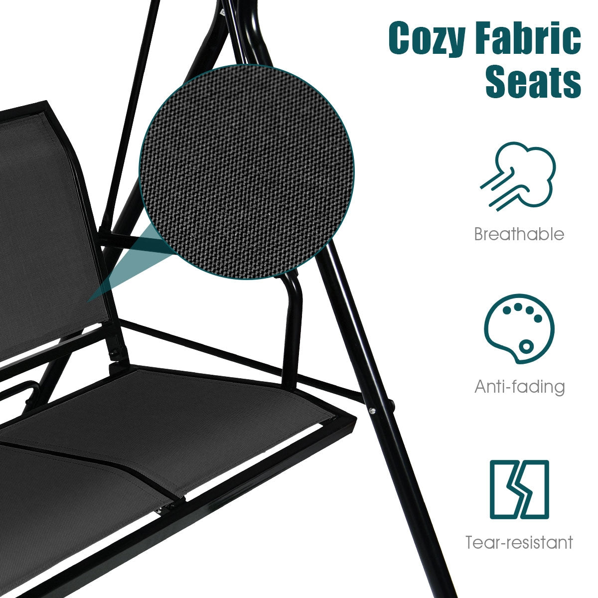 Outdoor Patio Swing Canopy 3 Person Canopy Swing Chair-Black Kids Crystal