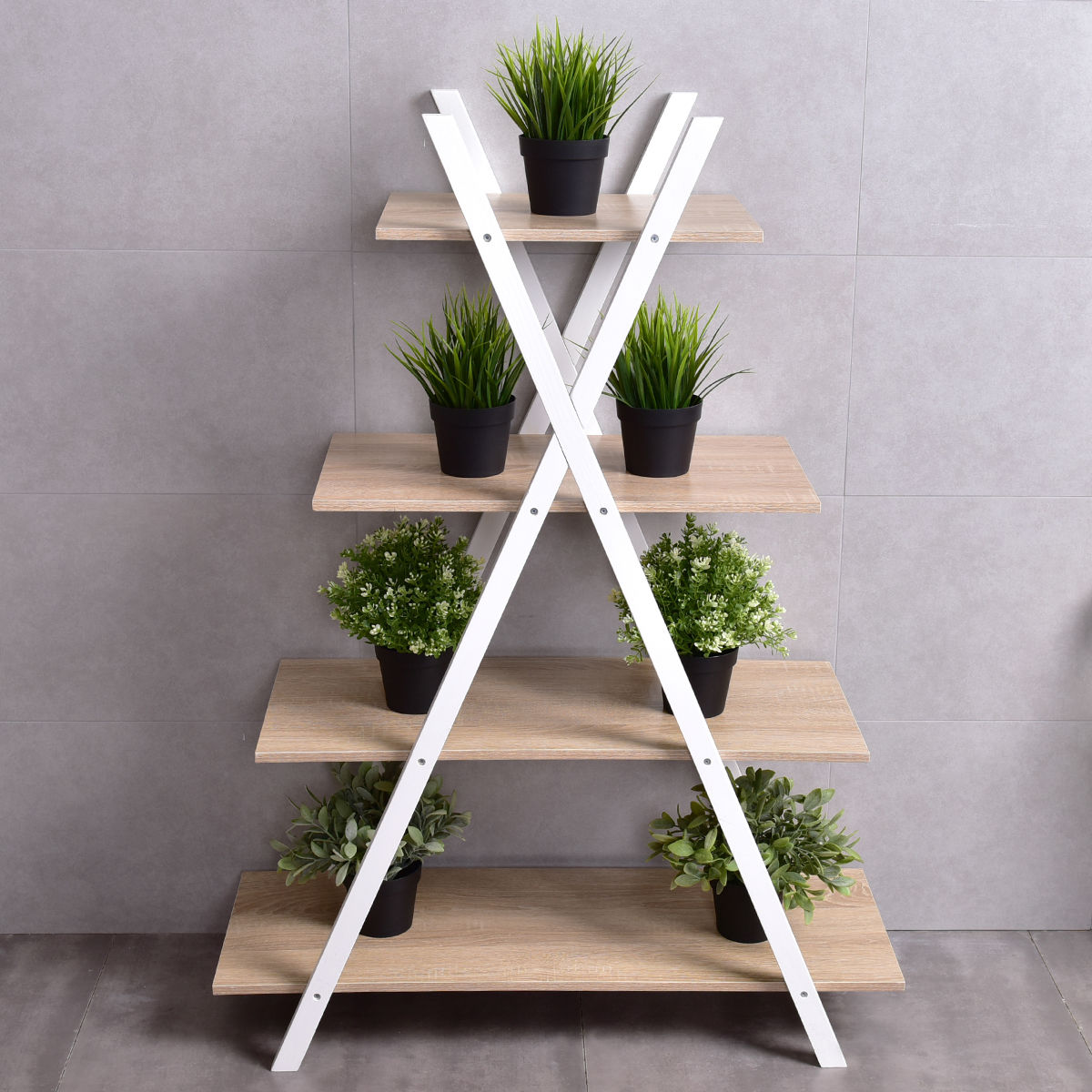 X-Shape 4-Tier Display Shelf Rack Potting Ladder Kids Crystal