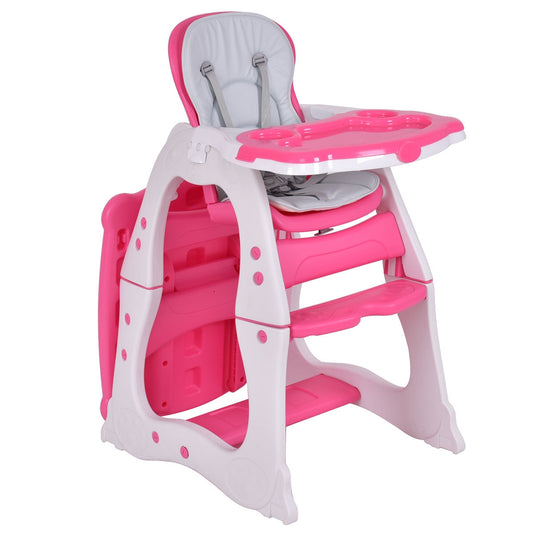 3 in 1 Convertible Play Table Seat Baby High Chair-Pink Kids Crystal