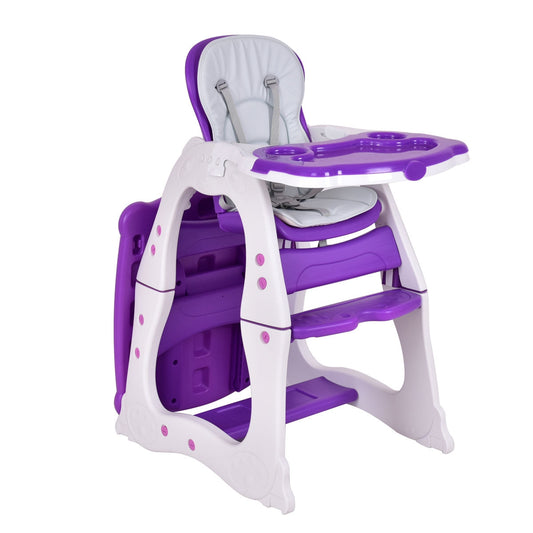 3 in 1 Convertible Play Table Seat Baby High Chair-Purple Kids Crystal