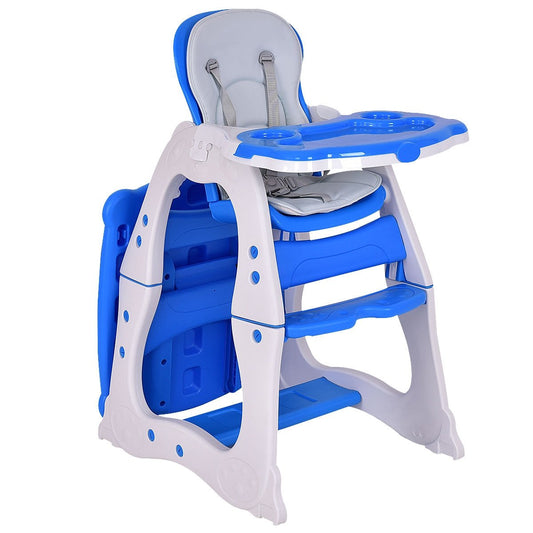 3 in 1 Convertible Play Table Seat Baby High Chair-Blue Kids Crystal