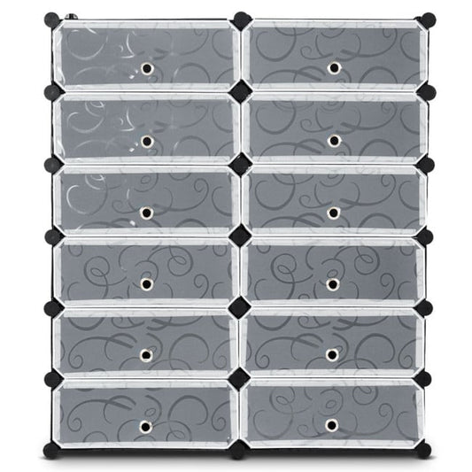 12-Cube DIY Portable Plastic Shoe Rack with Transparent Doors Kids Crystal