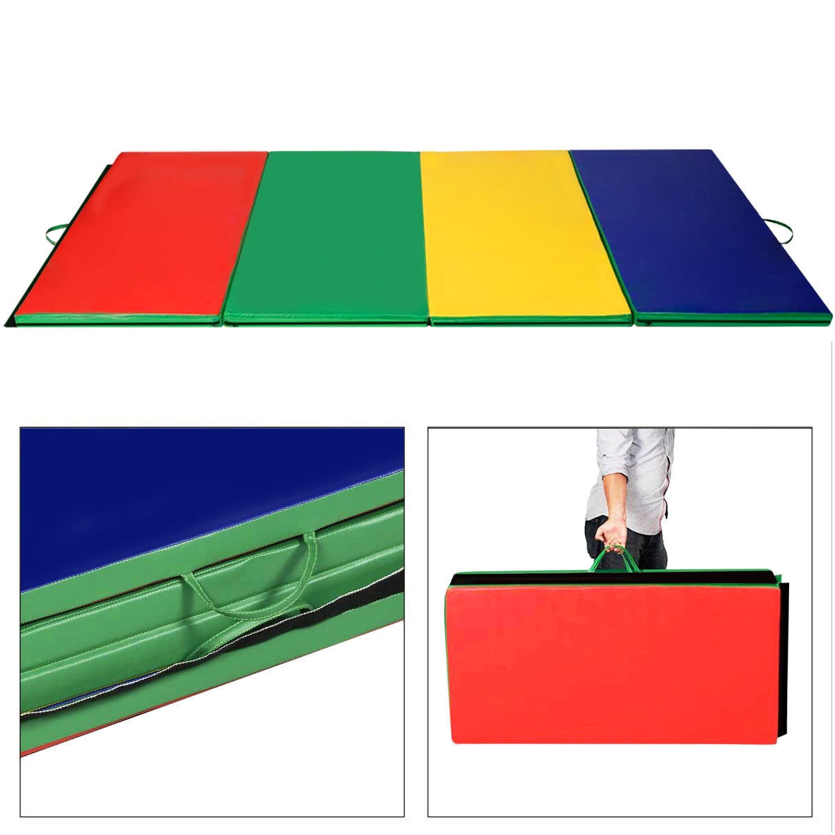 4 Feet x 10 Feet Thick Folding Panel Gymnastics Mat-Deep Multicolor Kids Crystal