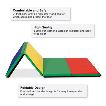 4 Feet x 10 Feet Thick Folding Panel Gymnastics Mat-Deep Multicolor