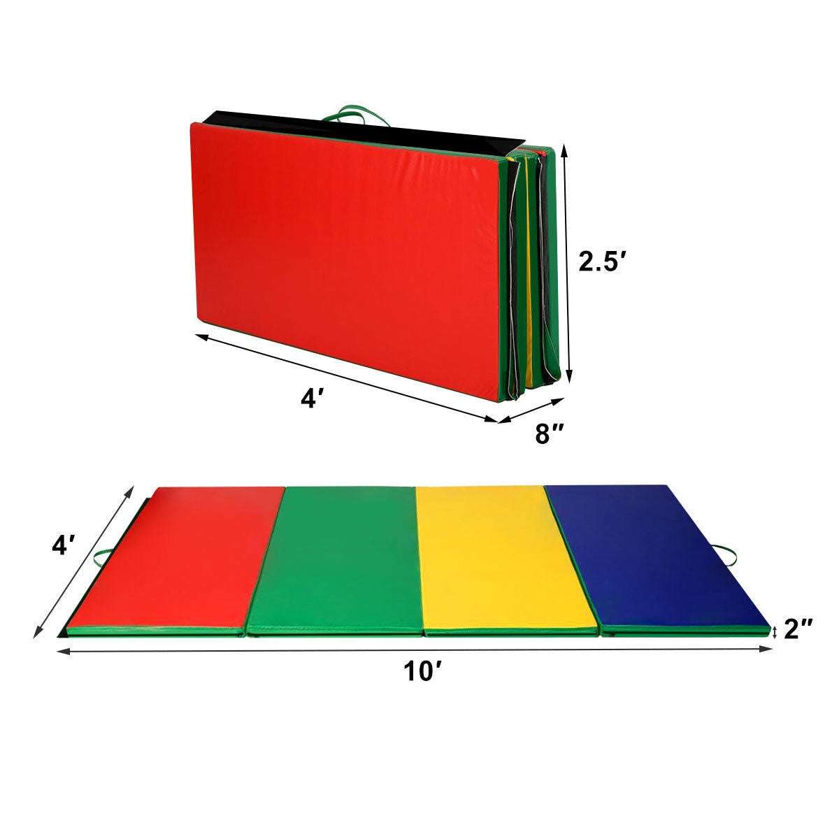 4 Feet x 10 Feet Thick Folding Panel Gymnastics Mat-Deep Multicolor Kids Crystal