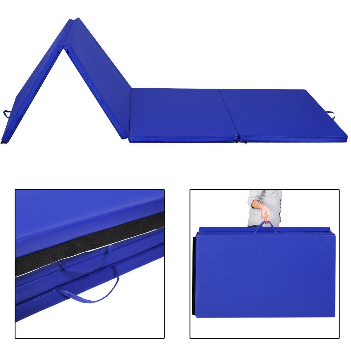 4 Feet x 10 Feet Thick Folding Panel Gymnastics Mat-Blue Kids Crystal