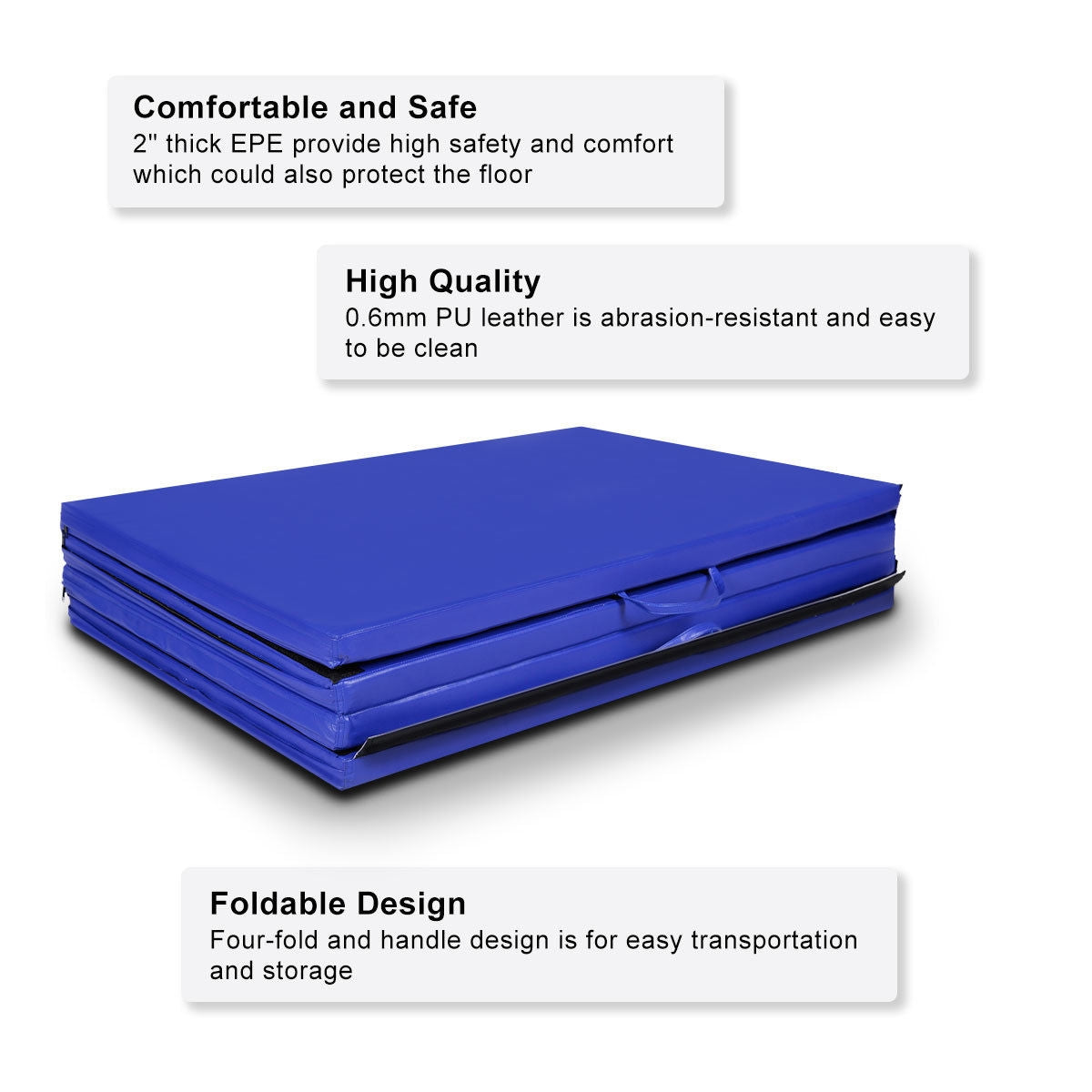 4 Feet x 10 Feet Thick Folding Panel Gymnastics Mat-Blue Kids Crystal