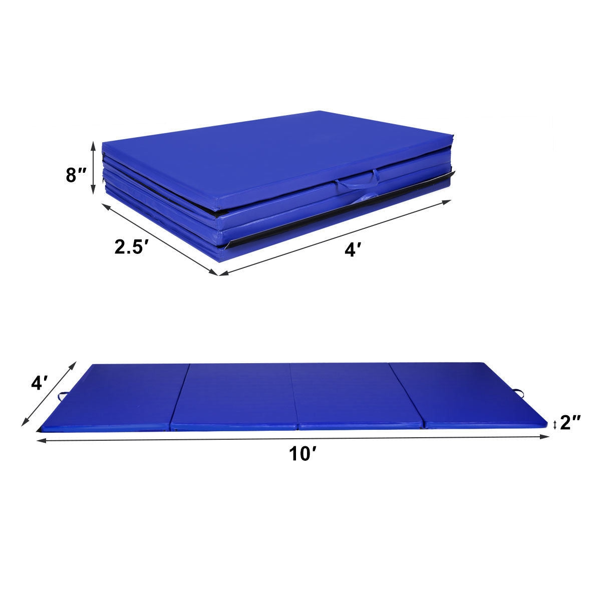 4 Feet x 10 Feet Thick Folding Panel Gymnastics Mat-Blue Kids Crystal