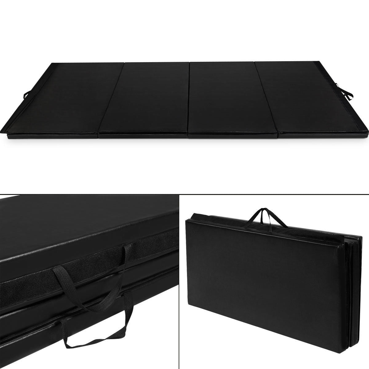 4 Feet x 10 Feet Thick Folding Panel Gymnastics Mat-Black Kids Crystal