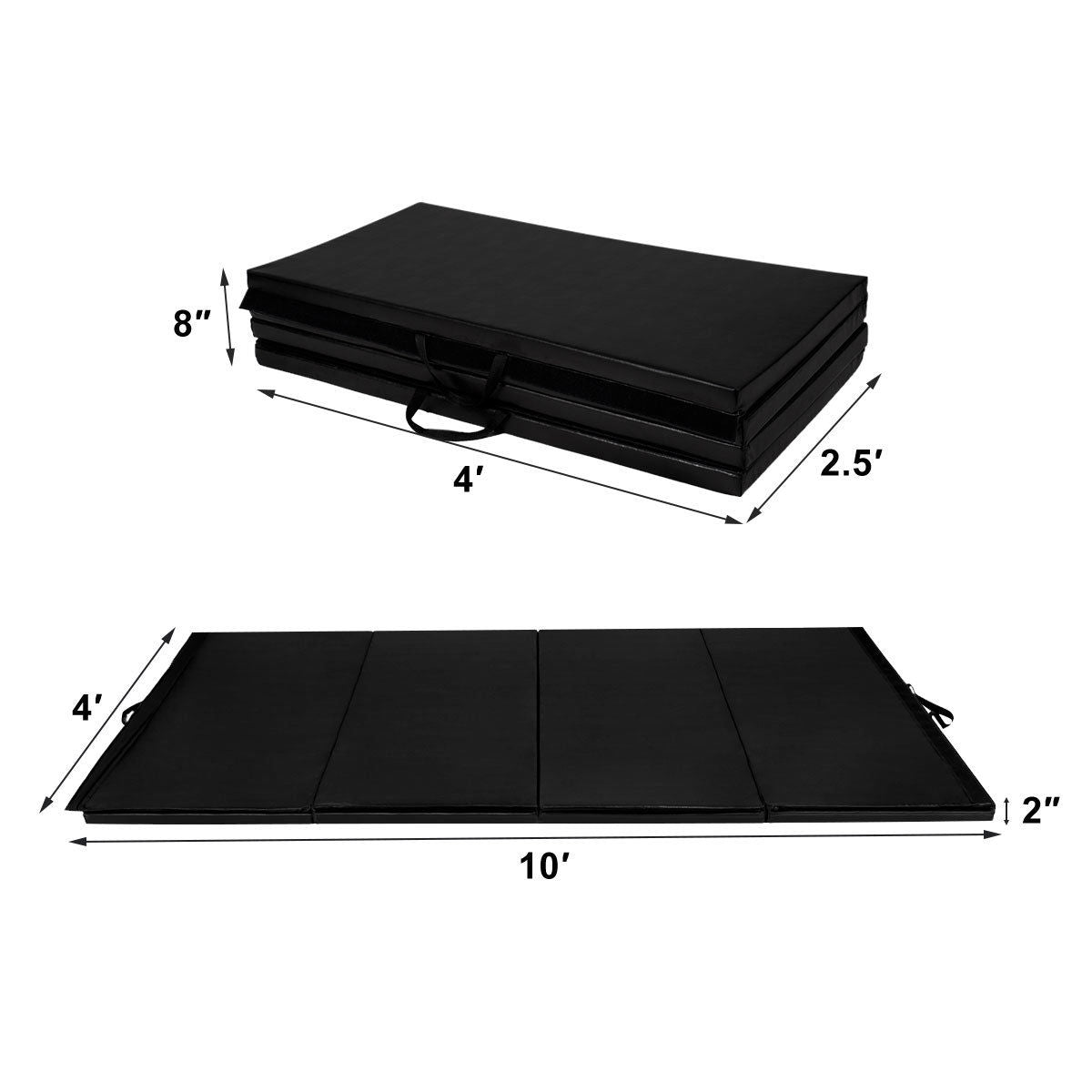 4 Feet x 10 Feet Thick Folding Panel Gymnastics Mat-Black Kids Crystal