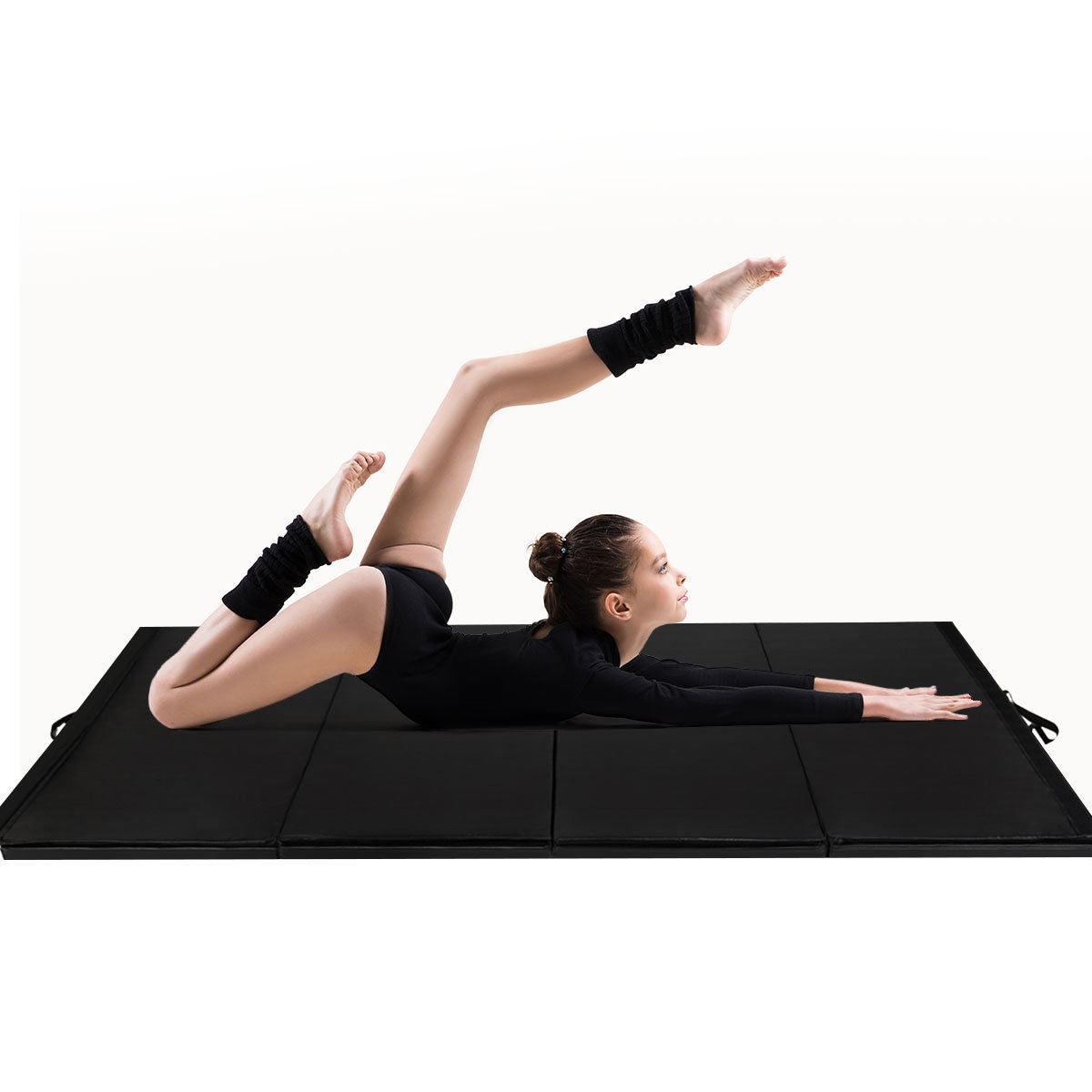4 Feet x 10 Feet Thick Folding Panel Gymnastics Mat-Black Kids Crystal