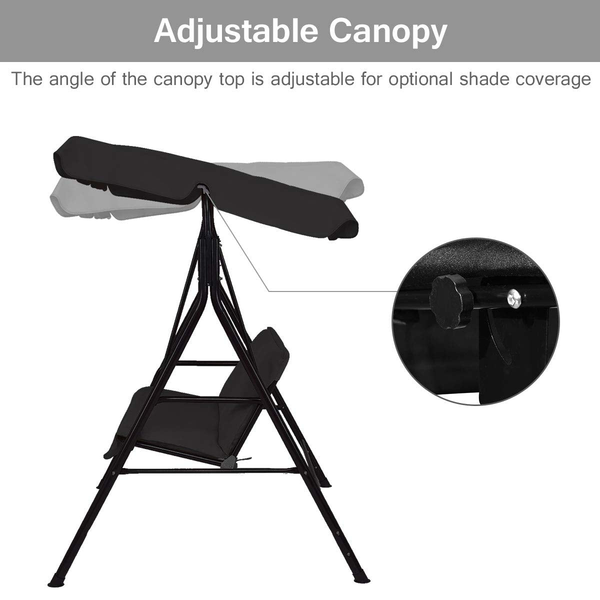 Loveseat Cushioned Patio Steel Frame Swing Glider -Black Kids Crystal