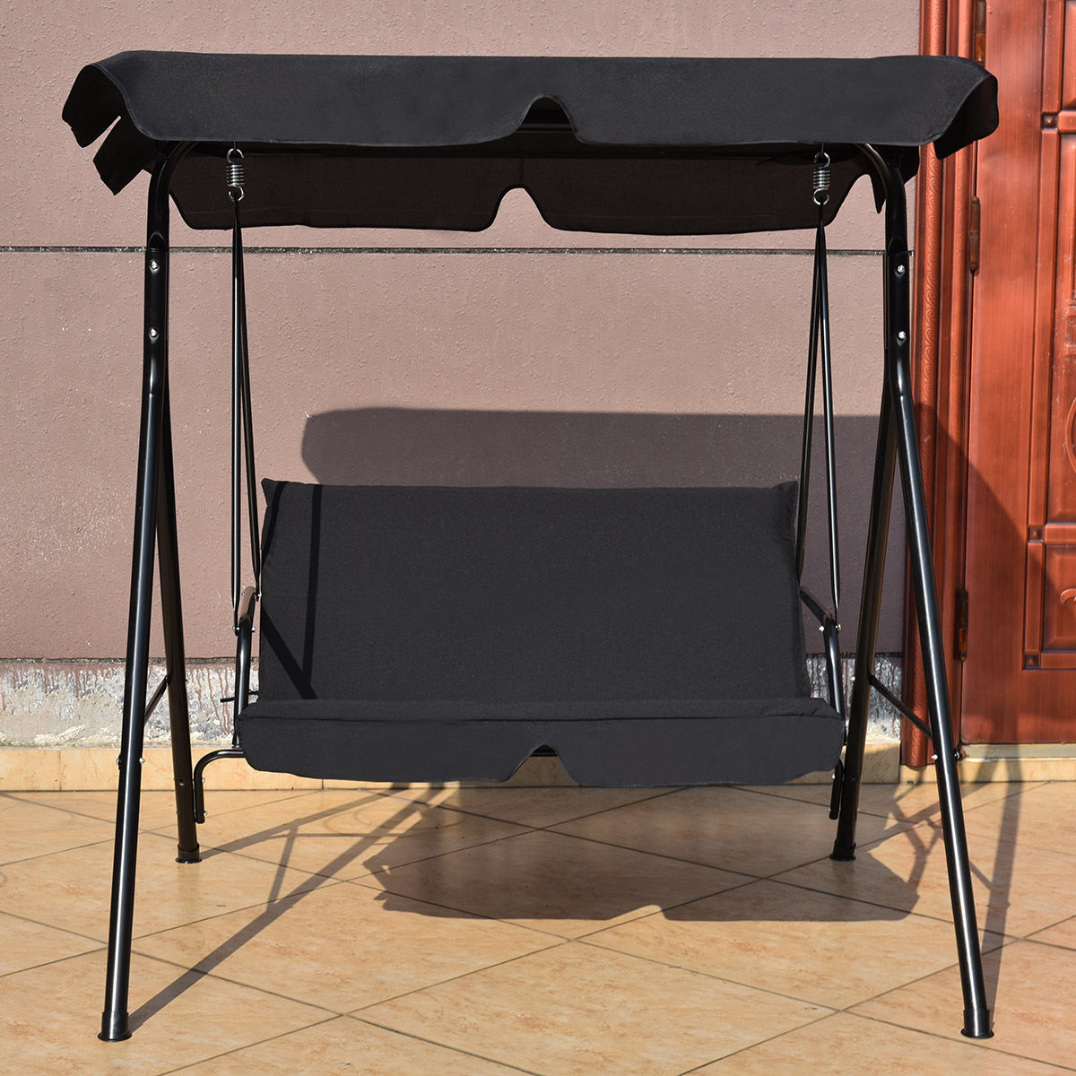 Loveseat Cushioned Patio Steel Frame Swing Glider -Black Kids Crystal