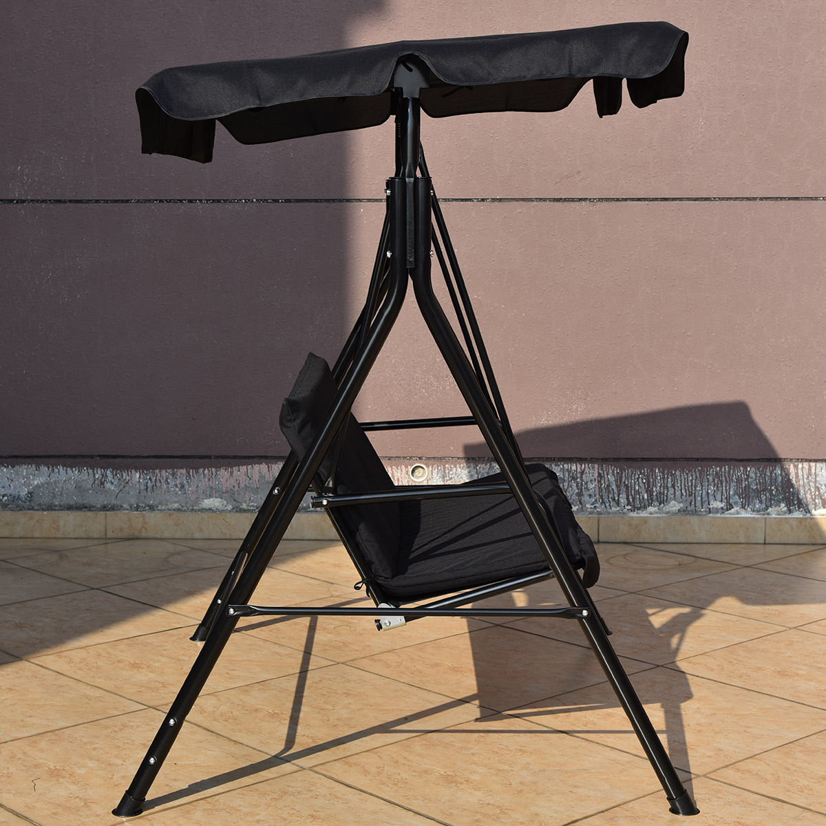 Loveseat Cushioned Patio Steel Frame Swing Glider -Black Kids Crystal