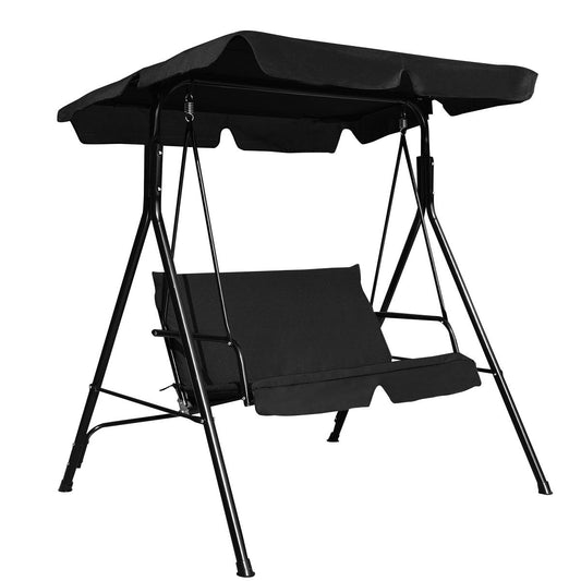 Loveseat Cushioned Patio Steel Frame Swing Glider -Black Kids Crystal