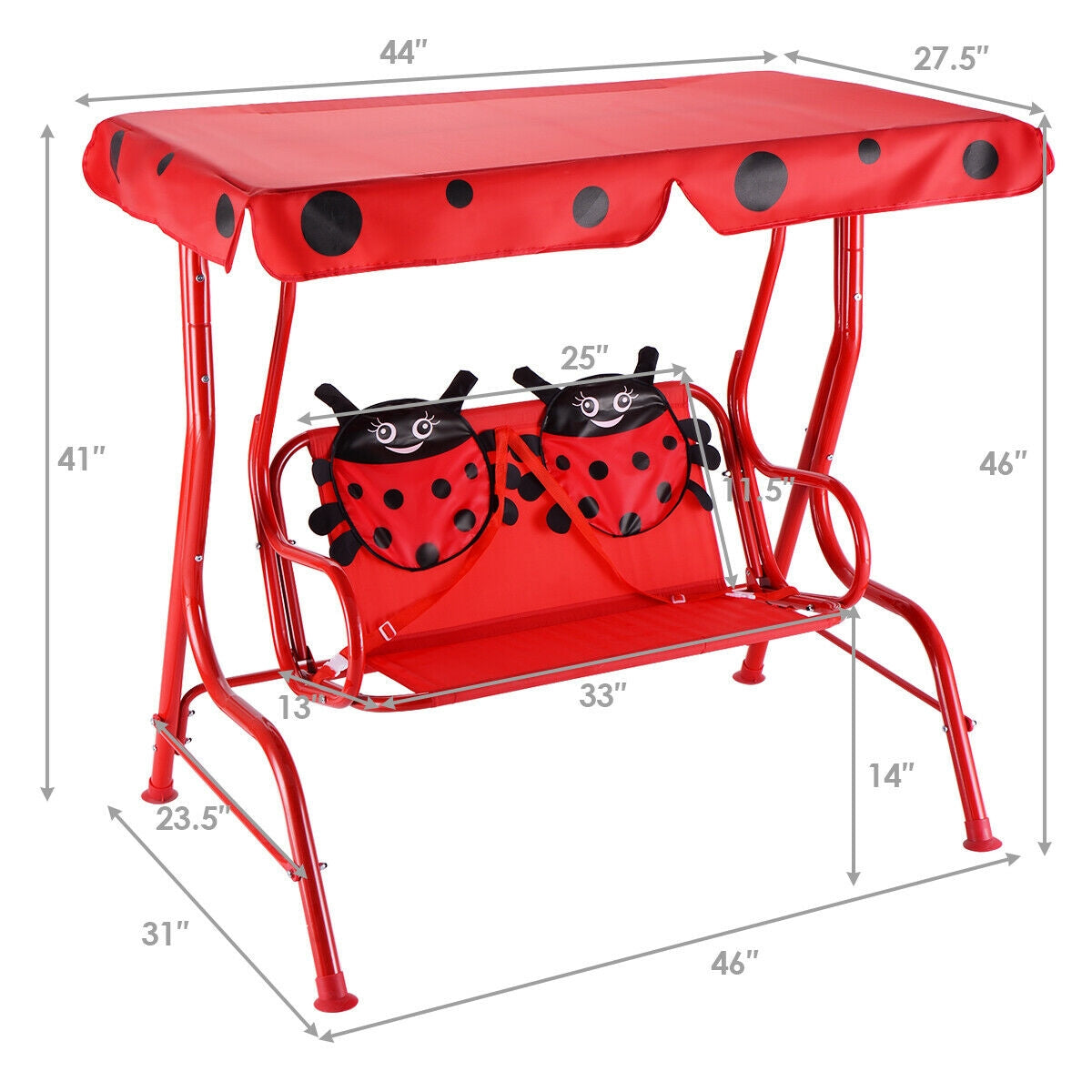 2 Person Kids Patio Swing Porch Bench with Canopy Kids Crystal