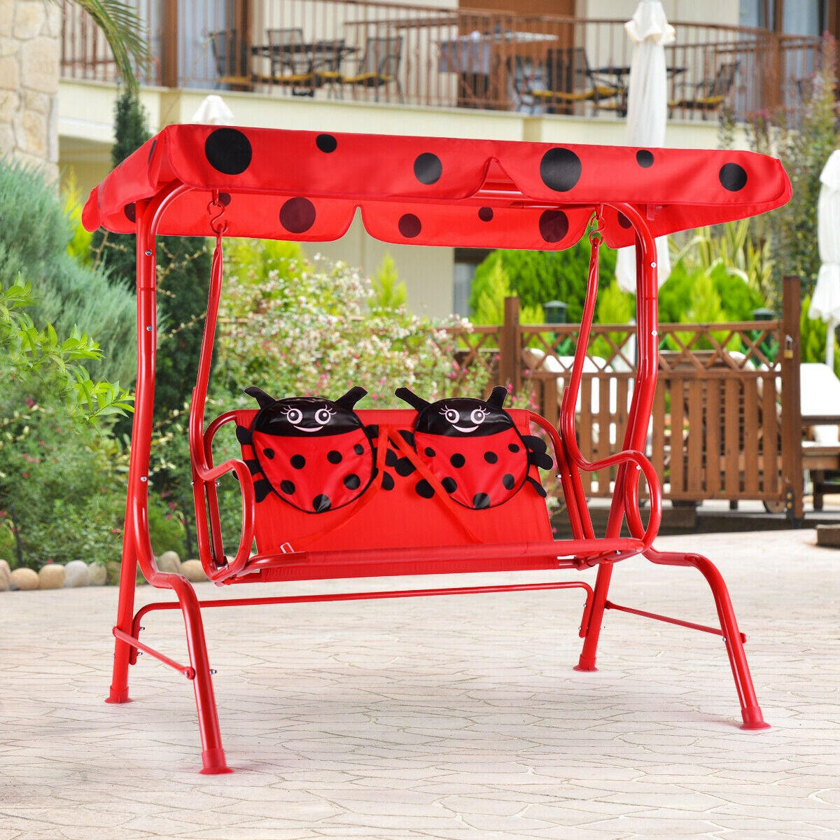 2 Person Kids Patio Swing Porch Bench with Canopy Kids Crystal