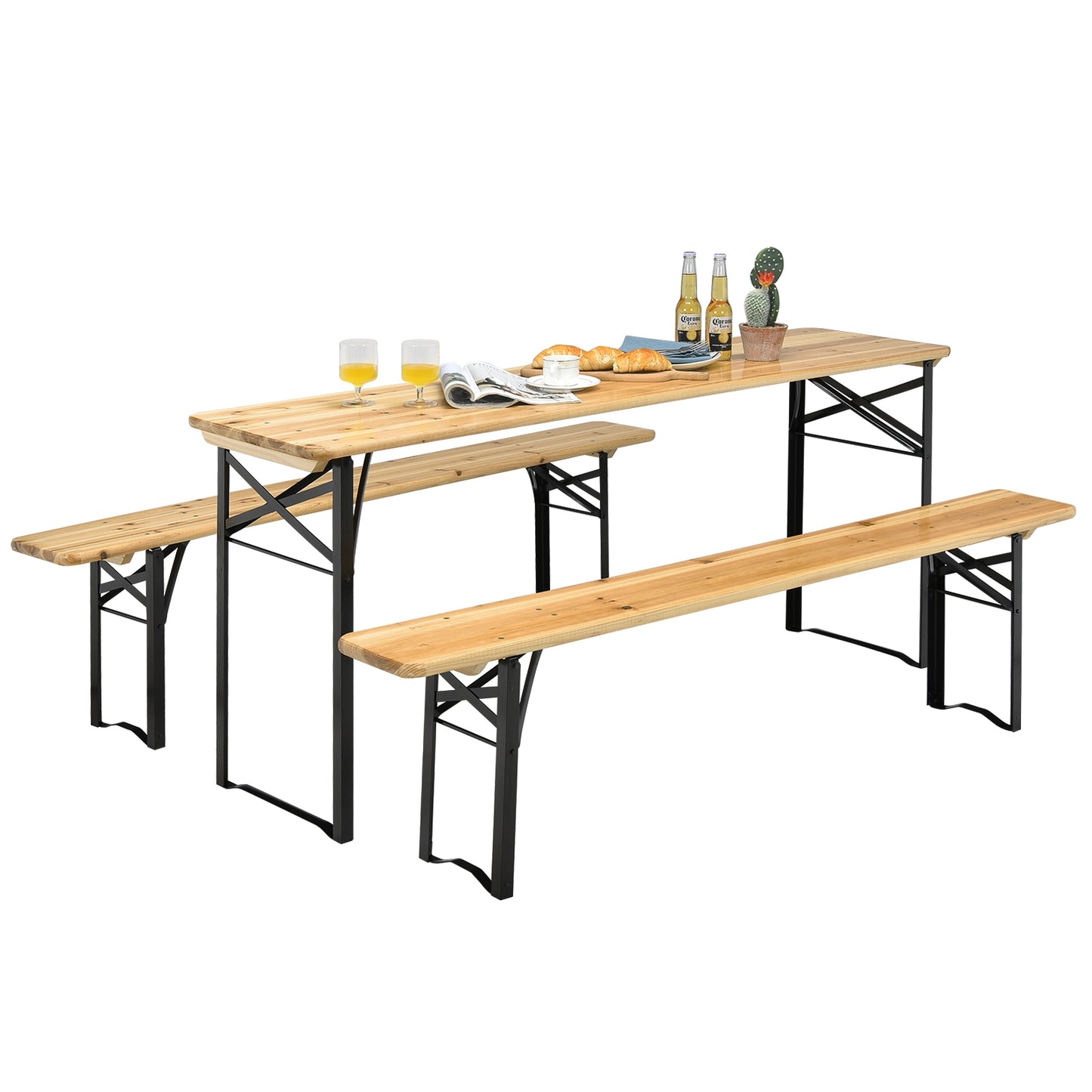 3 Pieces Folding Wooden Picnic Table Bench Set Kids Crystal