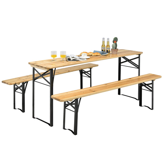 3 Pieces Folding Wooden Picnic Table Bench Set Kids Crystal