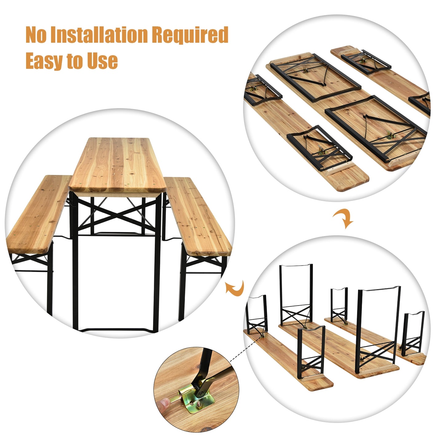 3 Pieces Folding Wooden Picnic Table Bench Set Kids Crystal