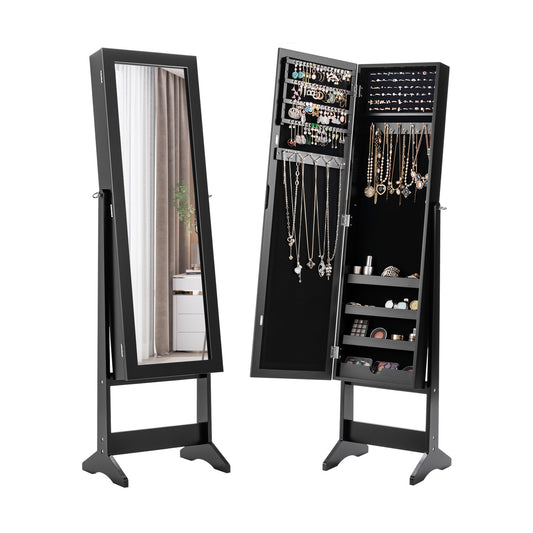 New Mirrored Jewelry Cabinet Armoire Mirror Organizer Storage Box Ring w/ Stand-Black Kids Crystal