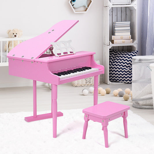 Musical Instrument Toy 30-Key Children Mini Grand Piano with Bench-Pink Kids Crystal