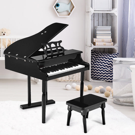 Musical Instrument Toy 30-Key Children Mini Grand Piano with Bench-Black Kids Crystal