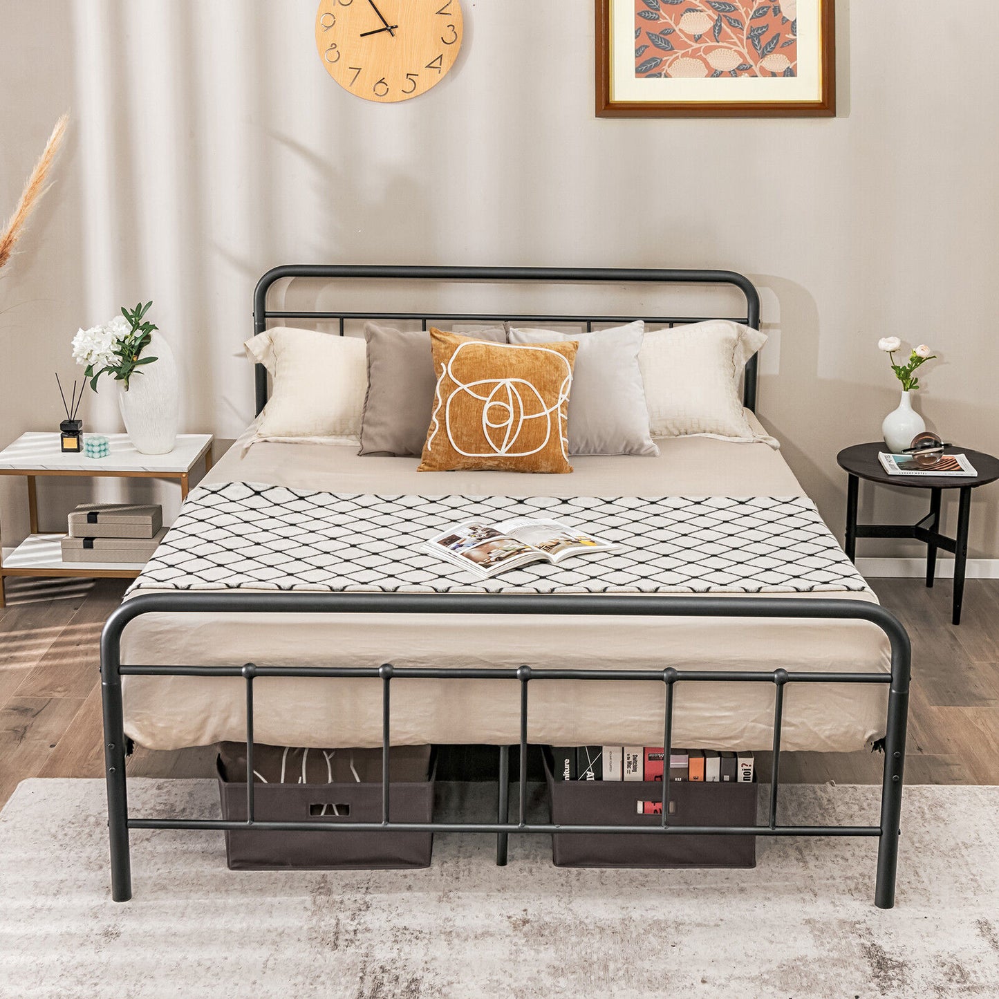 Heavy Duty Metal Platform Bed Frame with Headboard-Full Size Kids Crystal