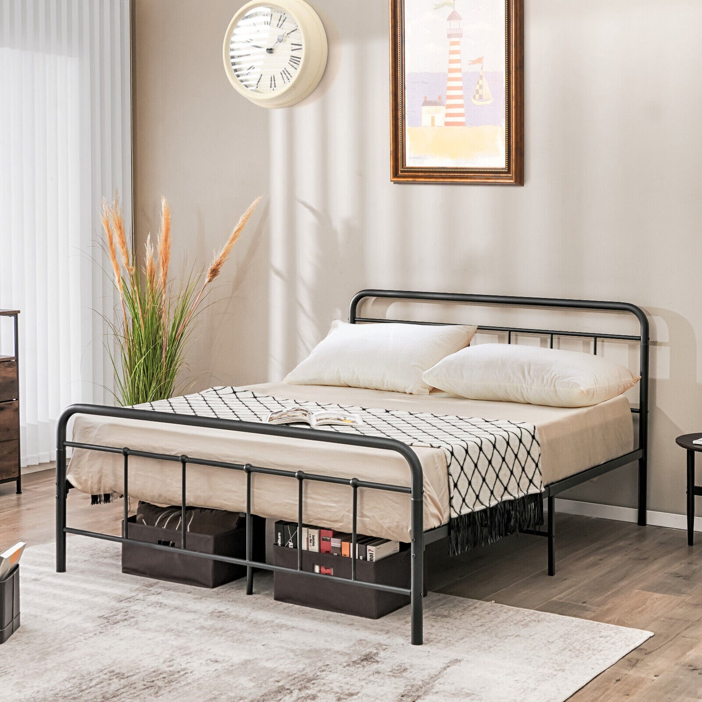 Heavy Duty Metal Platform Bed Frame with Headboard-Full Size Kids Crystal