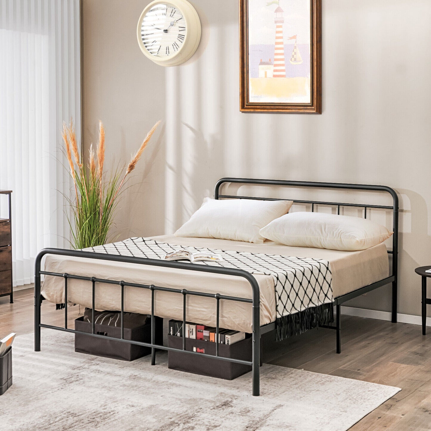 Heavy Duty Metal Platform Bed Frame with Headboard-Queen Size Kids Crystal