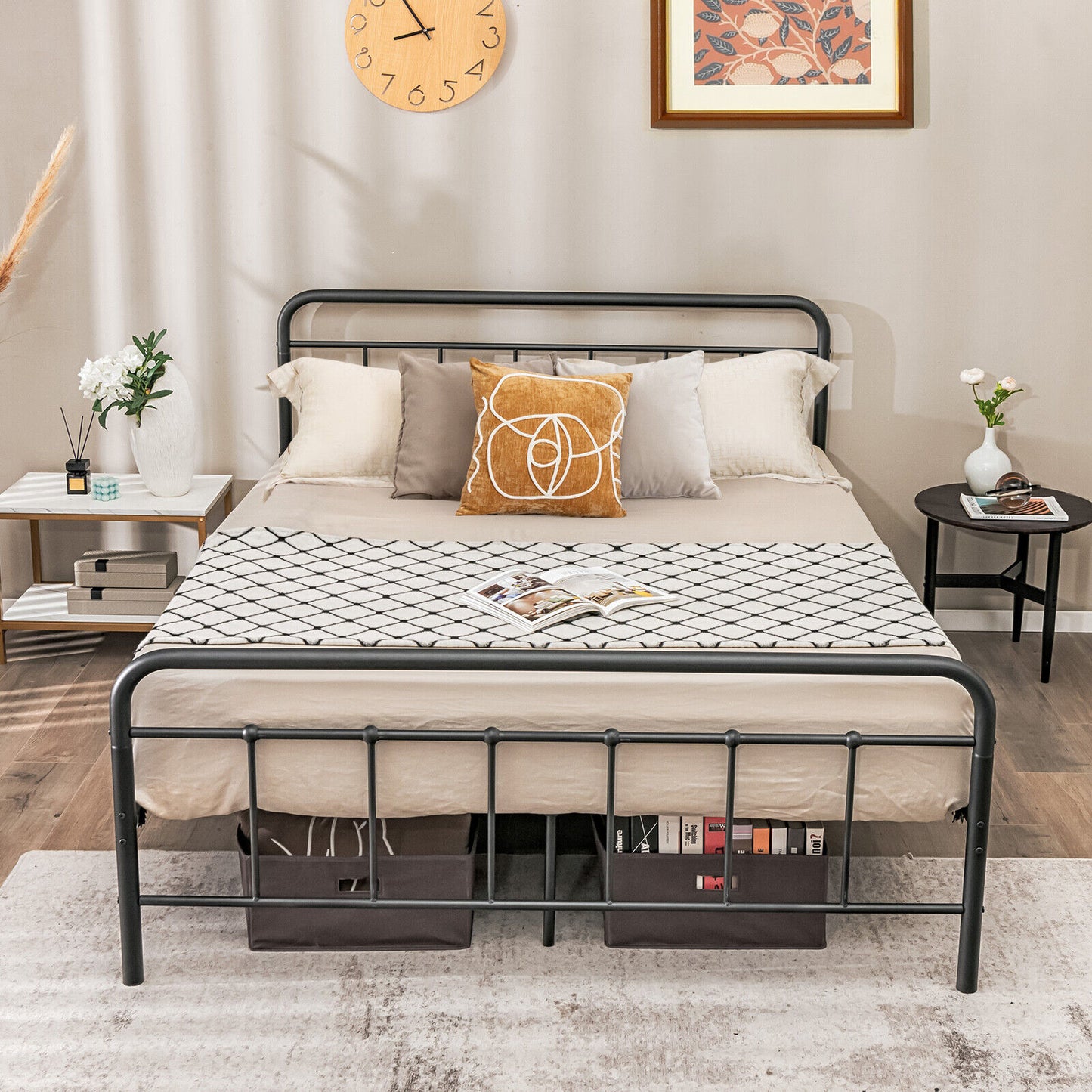 Heavy Duty Metal Platform Bed Frame with Headboard-Queen Size Kids Crystal