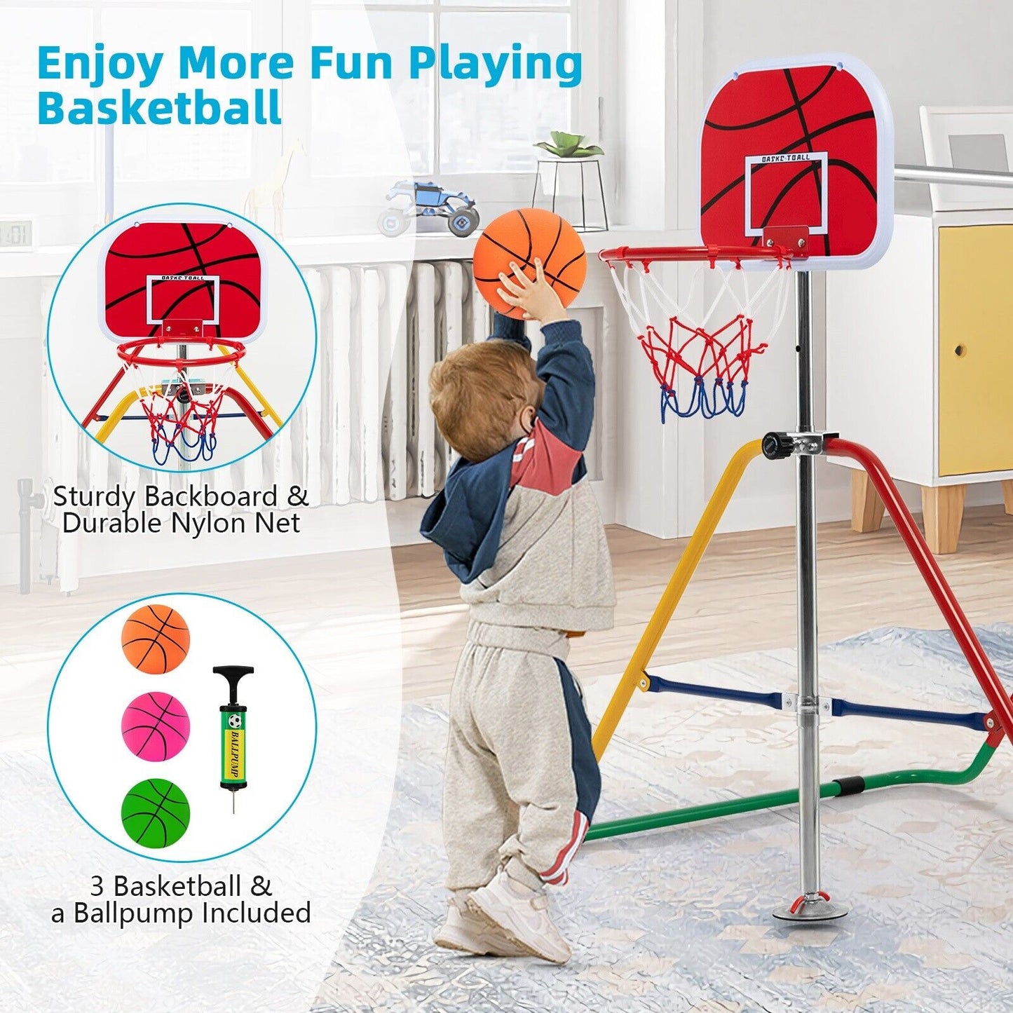 Kids Folding Horizontal Bar with 4 Adjustable Heights-Multicolor Kids Crystal