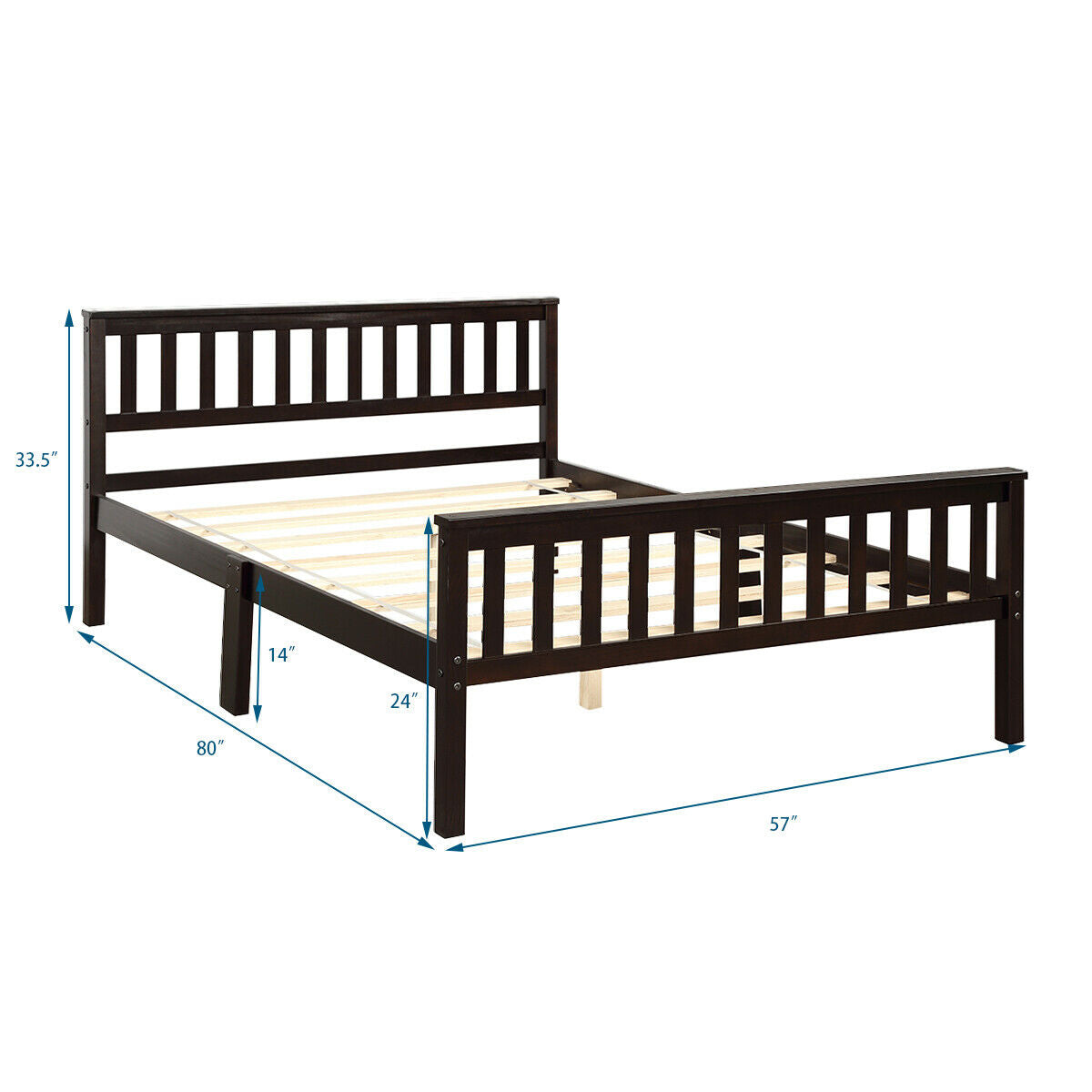 Full Size Wood Platform Bed Frame with Headboard and Footboard Kids Crystal