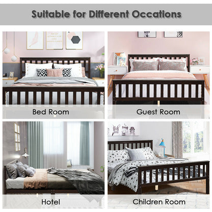 Full Size Wood Platform Bed Frame with Headboard and Footboard