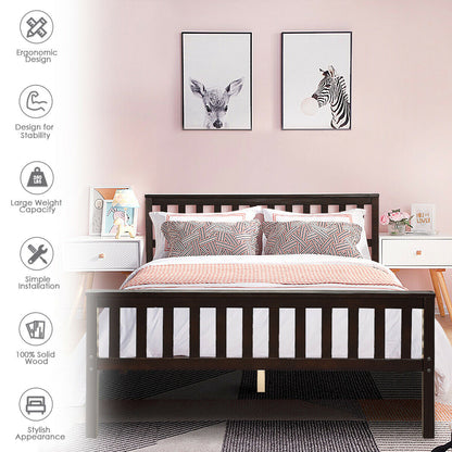 Full Size Wood Platform Bed Frame with Headboard and Footboard