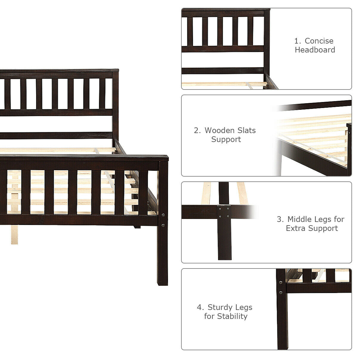 Full Size Wood Platform Bed Frame with Headboard and Footboard Kids Crystal