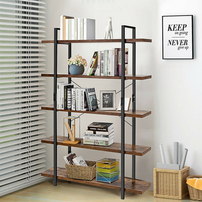 3/5 Tiers Industrial Bookcase with Metal Frame for Home Office-5-Tier