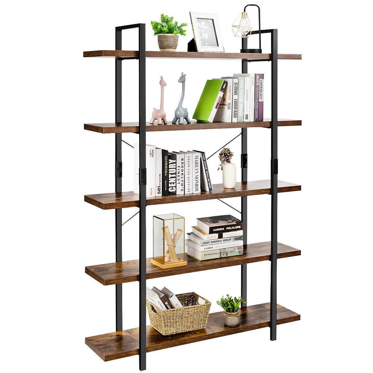 3/5 Tiers Industrial Bookcase with Metal Frame for Home Office-5-Tier Kids Crystal
