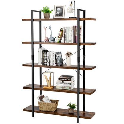 3/5 Tiers Industrial Bookcase with Metal Frame for Home Office-5-Tier